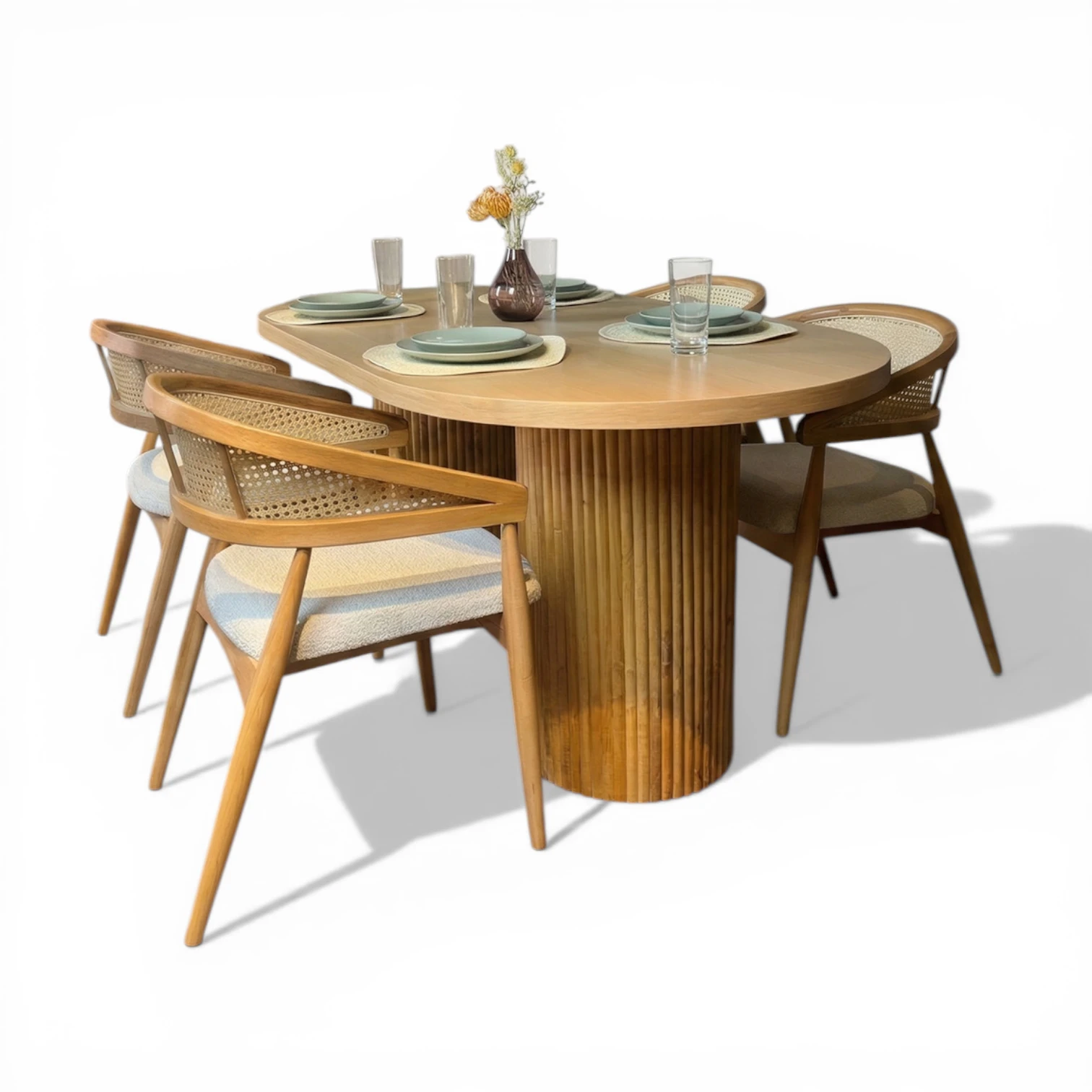 Line Masa & Gazel Sandalye Takımı | Hasır Detaylı 4 Kişilik Modern Yemek Seti